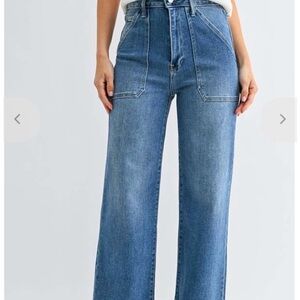 Just Black Patch Pocket Medium Blue High-Rise Wide Leg Jeans 28